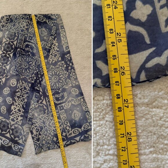 Boho Sheer Indigo Blue Floral Print Scarf Geometric for Women - 53in x 11.5in - Picture 4 of 6